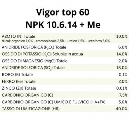 Vigor Top 60 NPK Nawóz 10.6.14 organiczno-mineralny+Bor+Żelazo+25 kg