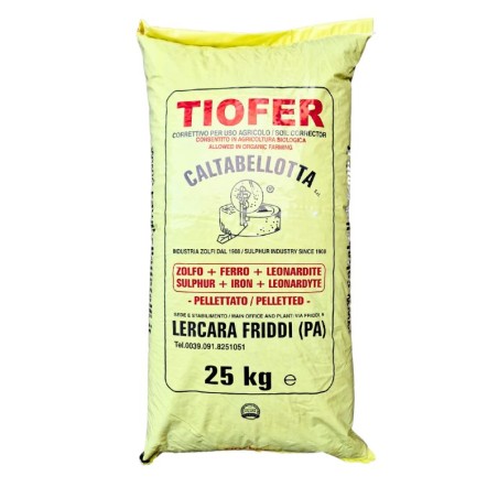 Tiofer Plus – Concime biologico correttivo con zolfo, ferro e leonardite. 25 kg
