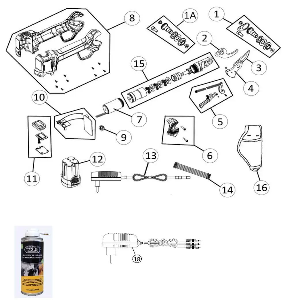 ESPLOSO RICAMBI Forbice da potatura a batteria Volpi Predator PV295